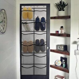 TidyMaster Clear Crystal 1 Pack 12Pockets Large Hanging Shoe Organizer Over The Door Shoe Rack for Closet Door Storage Shoe Holder Hanger, 4Hooks, White (59'' x 21.6'')