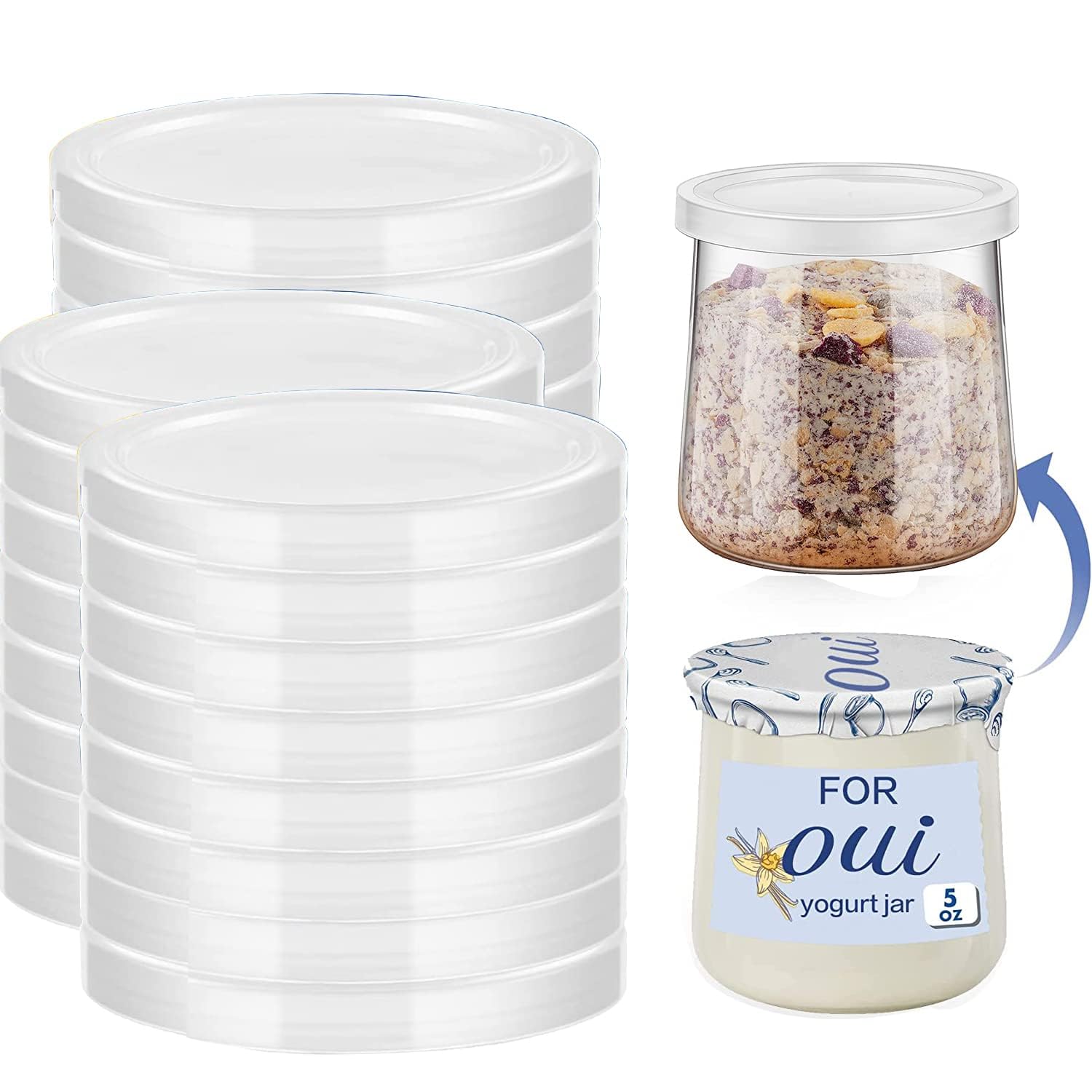 Oui Yogurt Jar Lids - 15PCS Yogurt Container Lids Clear Plastic Yogurt Jar Lids Replacement Covers for Oui Yogurt Jars for Glass Jars Containers