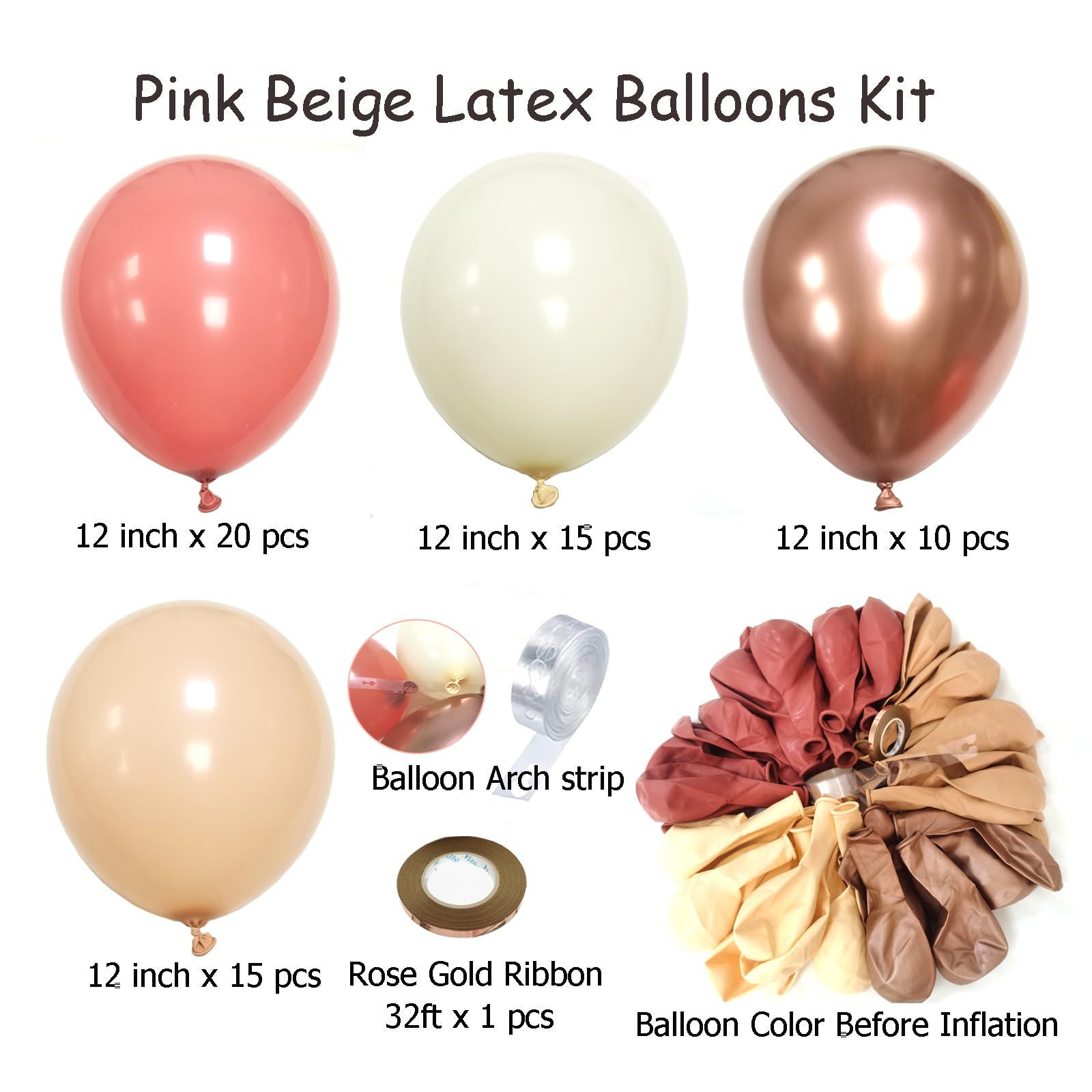 Retro Blush Pink Party Balloons, 60Pcs 12Inch Dusty Pink Metallic Chrome Rose Gold Balloons Beige Blush Latex Balloons for Birthday Wedding Baby Shower Party Decoration