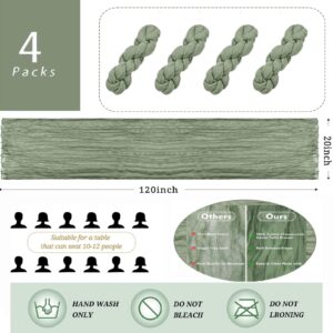 4 Pack Sage Green Cheesecloth Table Runner 20 x 120 inch Gauze Table Runners 10 FT Long,Semi Sheer Boho Cheese Cloth Fabric Table Runner Bulk for Wedding,Party,Baby Shower,Bridal Shower Decoration