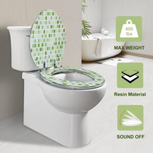 Resin Elongated Toilet Seat with Cover Quiet Close Quick Release Hinges green ceramic mosaic Decorative Toilet Seat Easy to Clean Install Home Decor