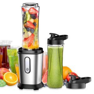 upgrade electric smoothie blender, mini small personal blender for shakes & smoothies, with 2 portable 20oz tritan bottles, bpa-free juice bullet blender, 4 powerful blending stainless steel blades