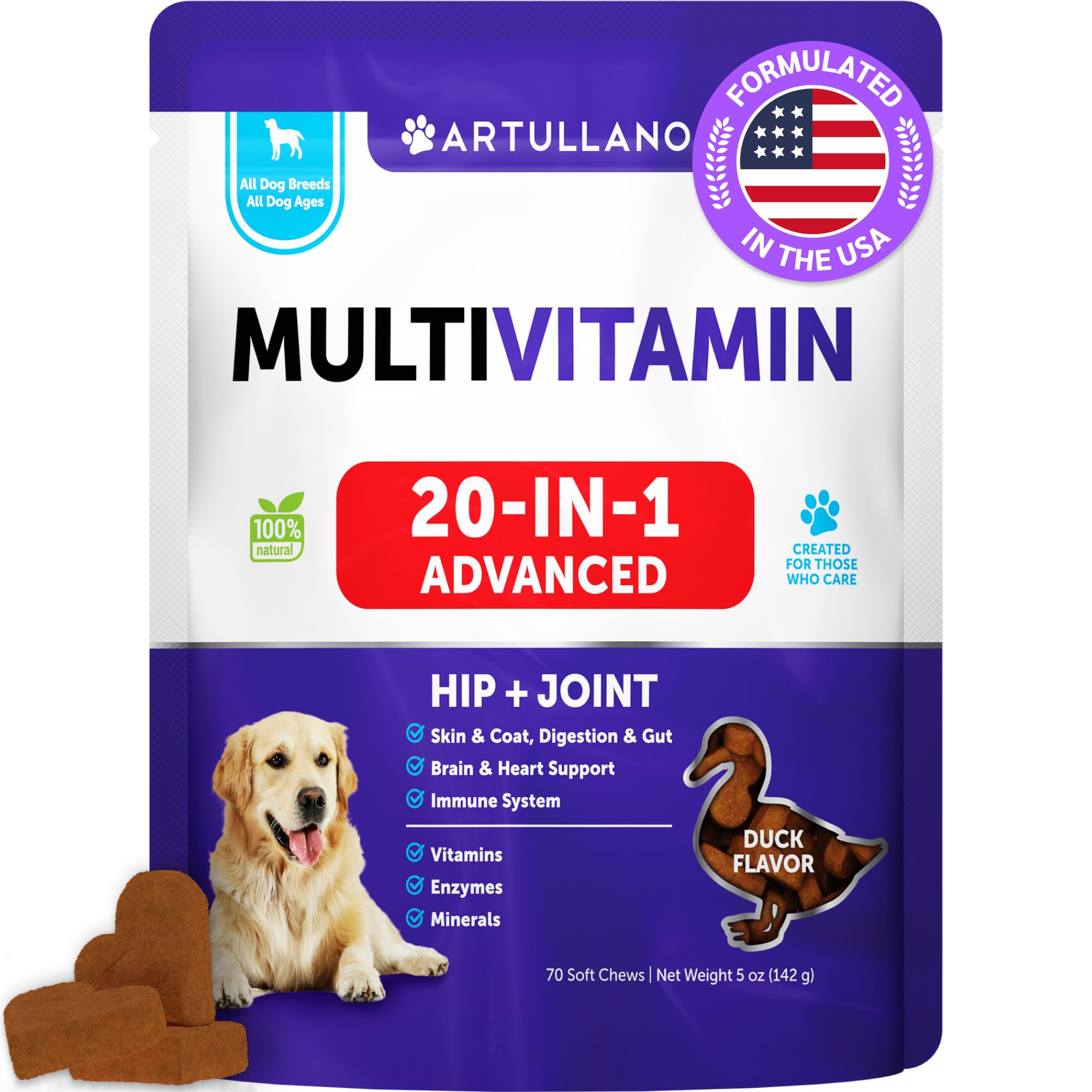 Dog Vitamins - Chewable Dog Multivitamin Treats - Dog Multivitamins for Immunity, Mobility, Gut, Skin - 70 Pet Joint Support Chews - Senior & Puppy Multivitamin for Dogs - Joint Supplement for Dogs