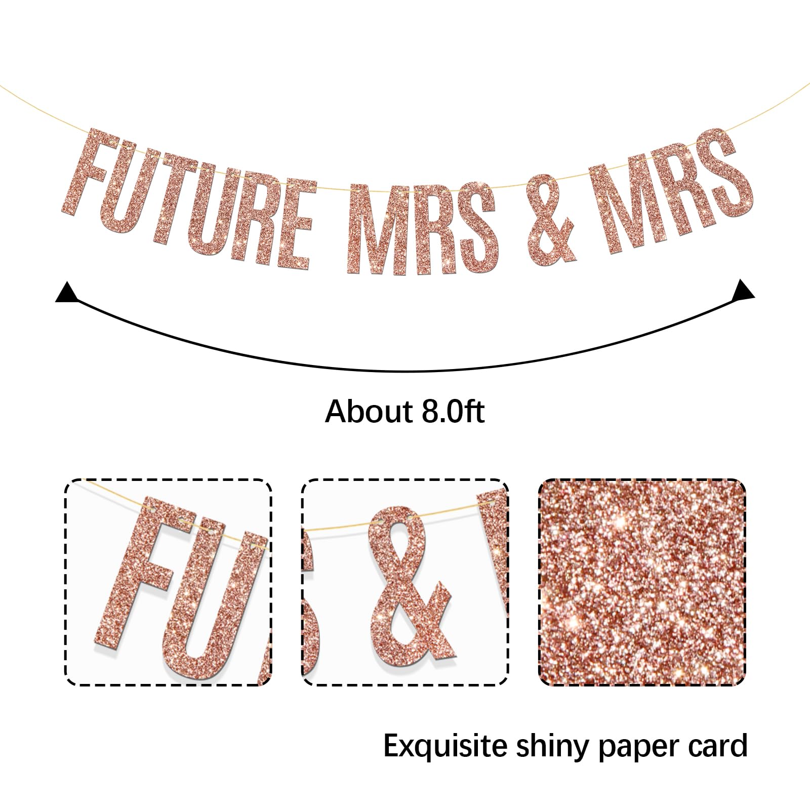 MonMon & Craft Future Mrs & Mrs Banner - Lesbian Engagement - Girl's Wedding - Lesbian Bridal Shower - Bachelorette Party Decorations Supplies - Rold Gold Glitter