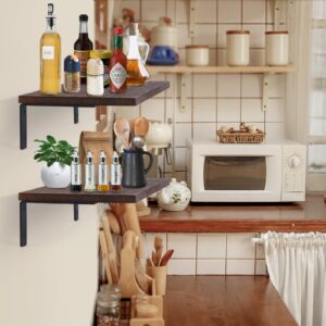 Fureylenx Floating Shelves, 12" Deep, Large Capacity Wood Wall Mounted Rustic Farmhouse Shelves for Home Decor(Living Room Kitchen Bathroom Bedroom),Storage and Display Shelf 2 Set (Dark Brown)