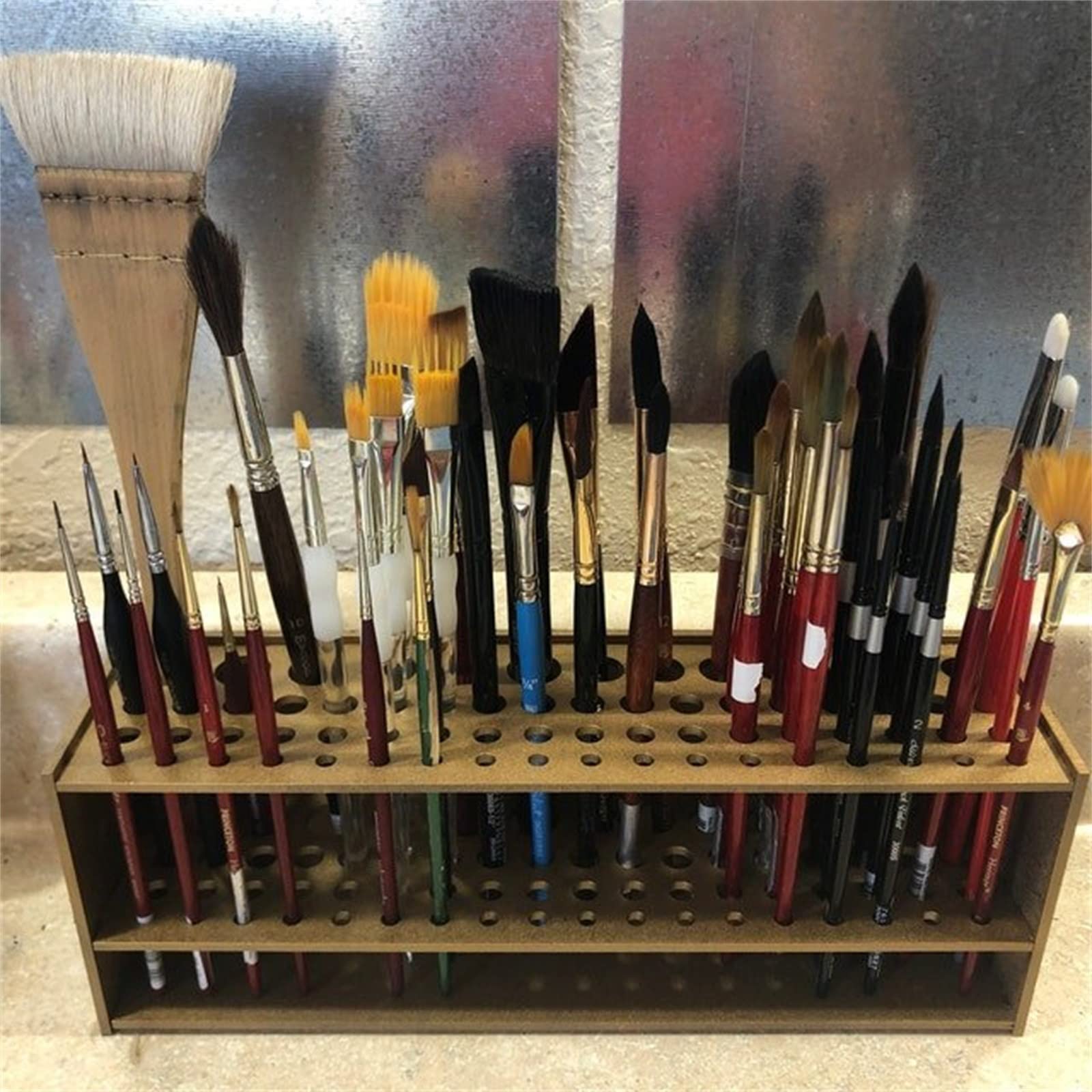 Brush Holder Paintbrush Holder 67 Holes Paint Brush Holders and Organizers Wall Mount Or Freestanding Desk Organizer Stand Holder For Pencils, Pens Stationary Supplies Best Gifts For Men Women