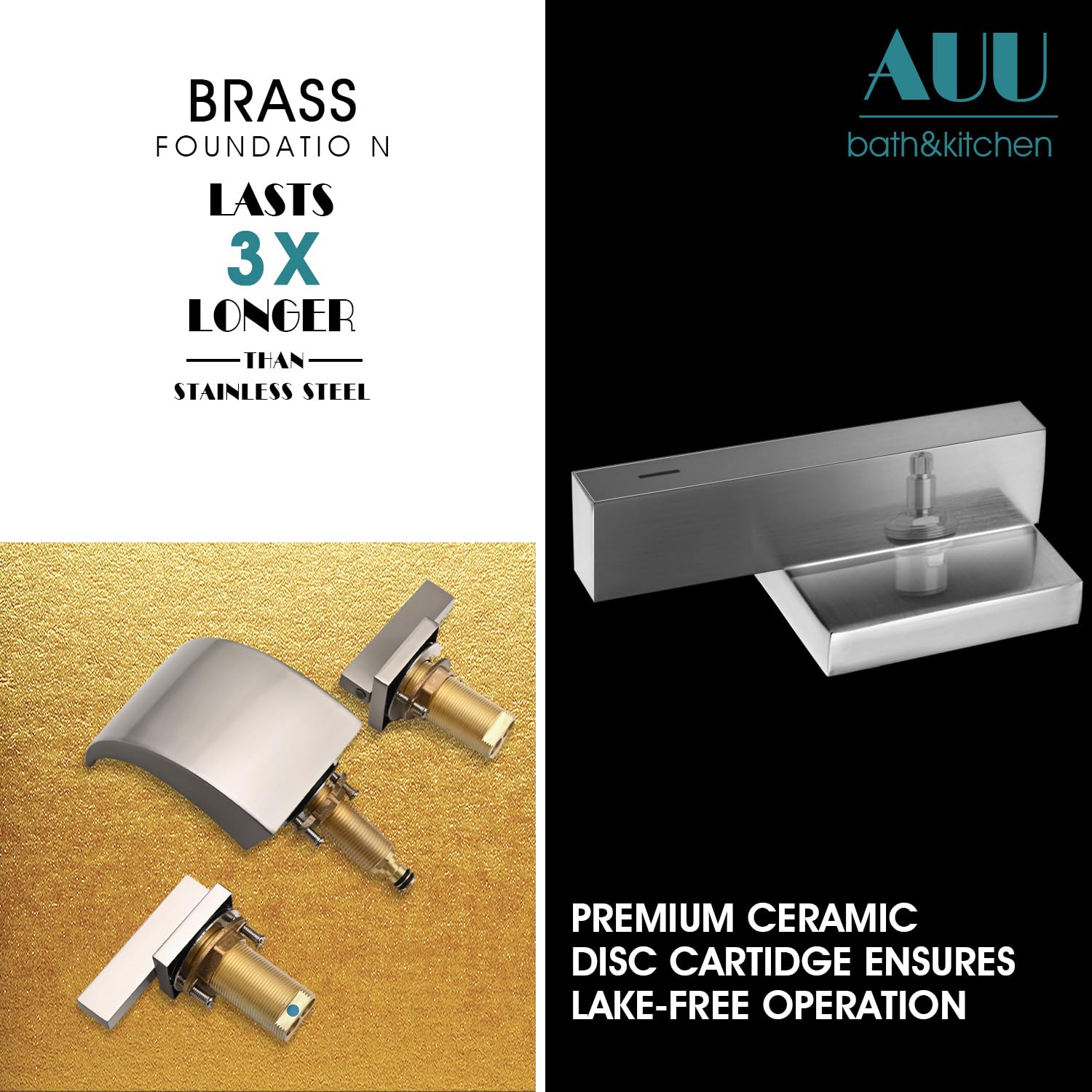 Brushed Nickel LED Bathroom Sink Faucet 3 Holes,AUU Waterfall Bathroom Vanity Sink Faucets Solid Brass,2 Handles 8 Inch Countertop Faucets with Pop Up Drain (Brushed Nickel)