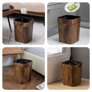 Wood Grain Plastic Trash Can Bedroom, Square 2-Pack, 3.7 Gal Farmhouse Wastebasket Bin Retro Style, Brown Trash Can for Room Aesthetic, Open Top Garbage Can for Office, Living Room, Hotel, Bathroom