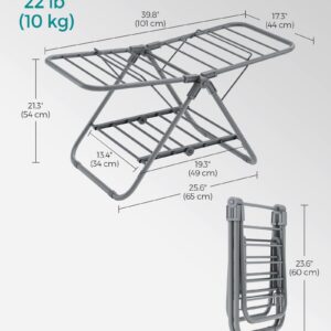 SONGMICS Small Clothes Drying Rack, Foldable 2-Level Laundry Drying Rack, Space-Saving, for Small Clothes, Towels, Bathroom, Balcony, 17.3 x 39.8 x 19.7 Inches, Dove Gray ULLR504G01