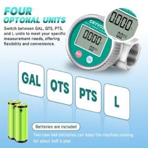 GRYVOZE 1 Inch Digital Diesel Fuel Flow Meter with 3/4 Inch Adapters, EMI Protection, Waterproof, 2.4-26.4 GPM Inline NPT Thread Fuel Meter for Gasoline, Gas Oil, Water, and Other Liquids.