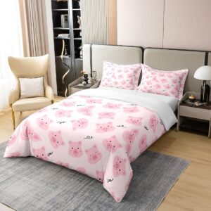 Pink Pig 100% Nature Cotton Bedding Set Twin Size Cute Pigs Duvet Cover with 1 Pillow Sham Kawaii Farm Animal Comforter Cover Set Decorative 2 Pcs