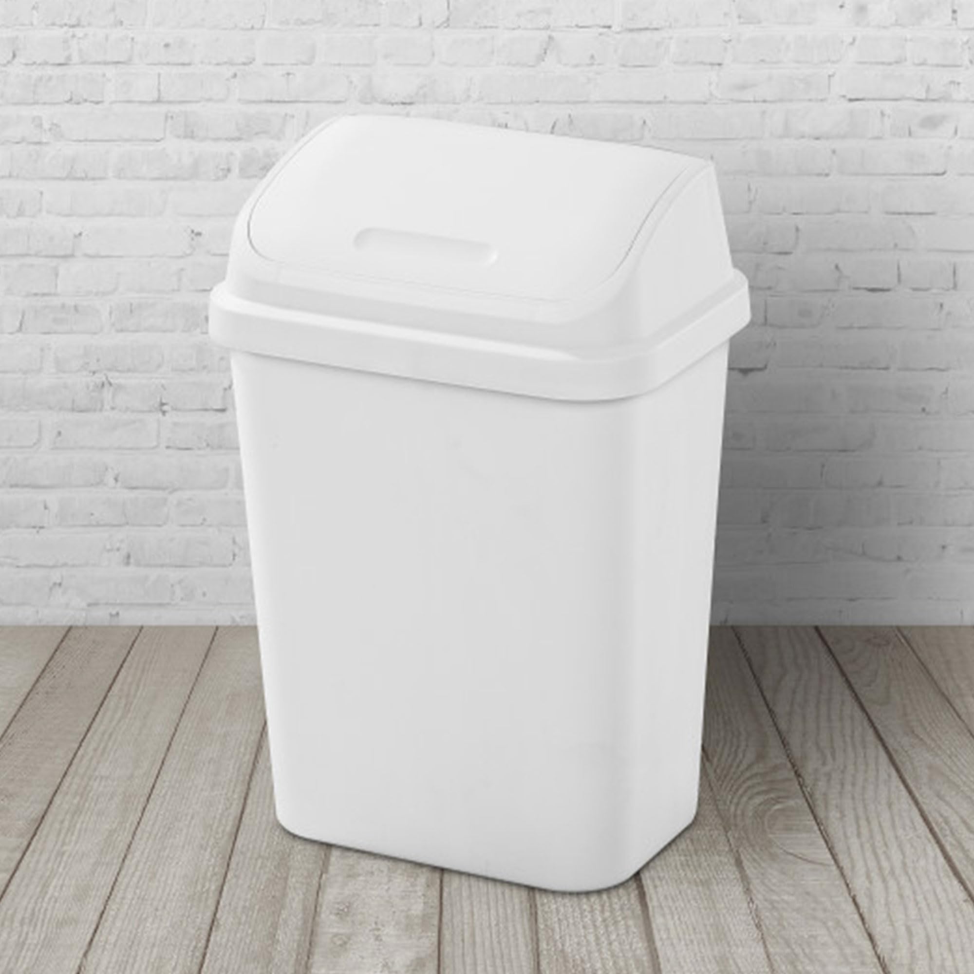 Sterilite 7.8 Gallon SwingTop Wastebasket, Plastic Trash Can with Lid and Compact Design for Kitchen, Office, Dorm, or Laundry Room, White (6 Pack)