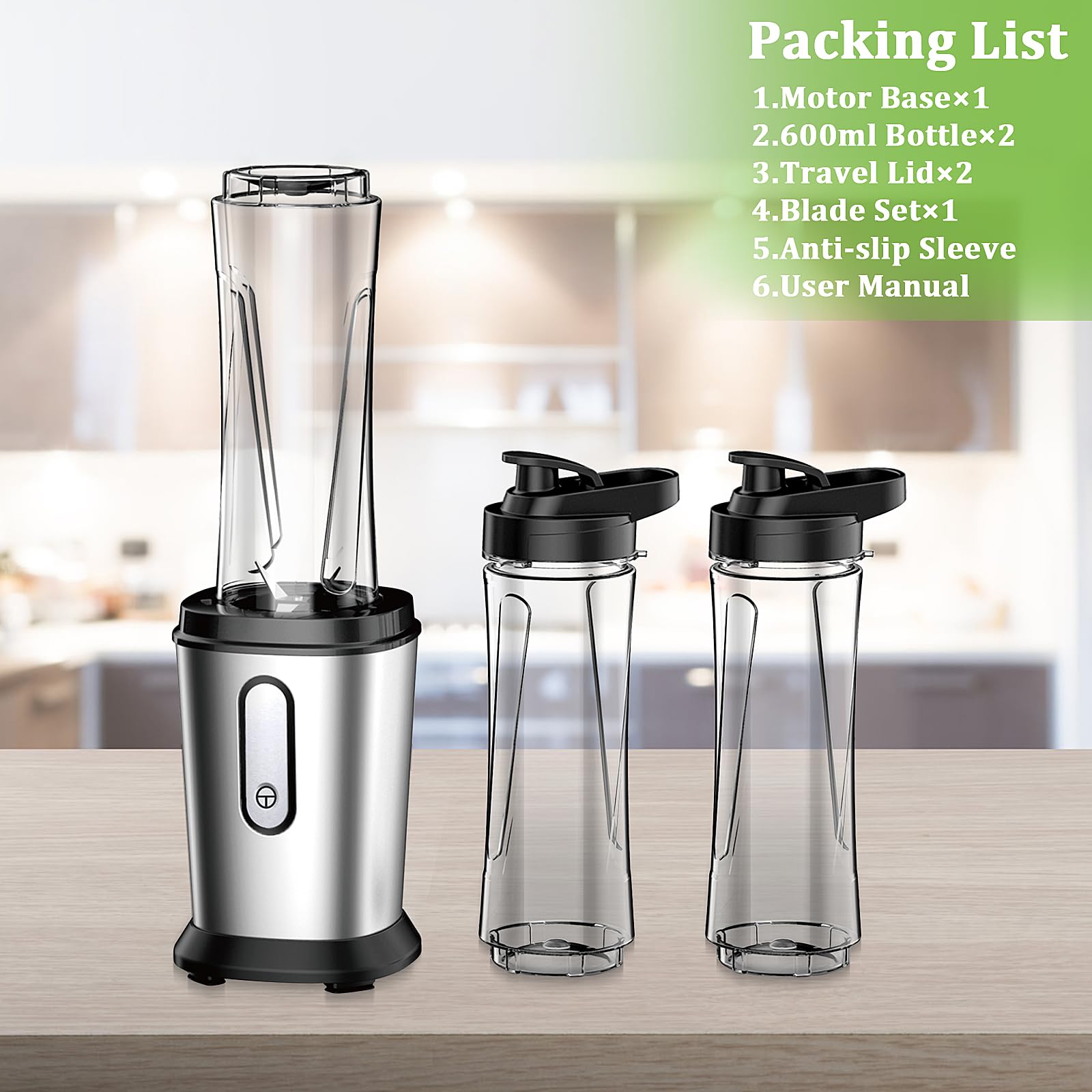 Upgrade Electric Smoothie Blender, Mini Small Personal Blender for Shakes & Smoothies, with 2 Portable 20oz Tritan Bottles, BPA-Free Juice Bullet Blender, 4 Powerful Blending Stainless Steel Blades