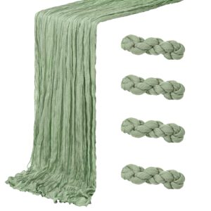 4 pack sage green cheesecloth table runner 20 x 120 inch gauze table runners 10 ft long,semi sheer boho cheese cloth fabric table runner bulk for wedding,party,baby shower,bridal shower decoration