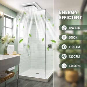 FASDUNT Bathroom Exhaust Fan with Light, 12W Bathroom Fan with LED Light Combo, 120 CFM 1.0 Sones Quiet Bathroom Vent Fan with Light Combo 5000K for Home Bath Office Hotel