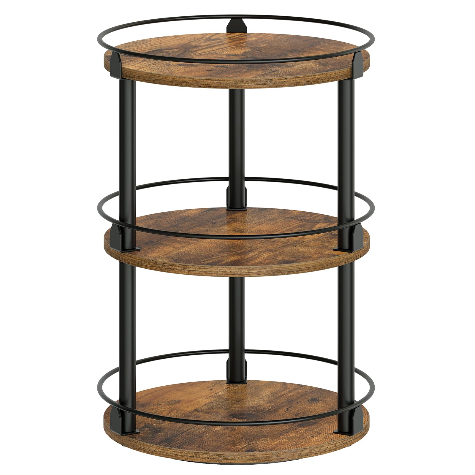 YATINEY 3-Tier Lazy Susan Organizer, Rotating Spice Rack, Spinning Organizer, Industrial Turntable Spice Rack Organizer for Cabinet, Kitchen Countertop, Pantry, Rustic Brown and Black SR23BR