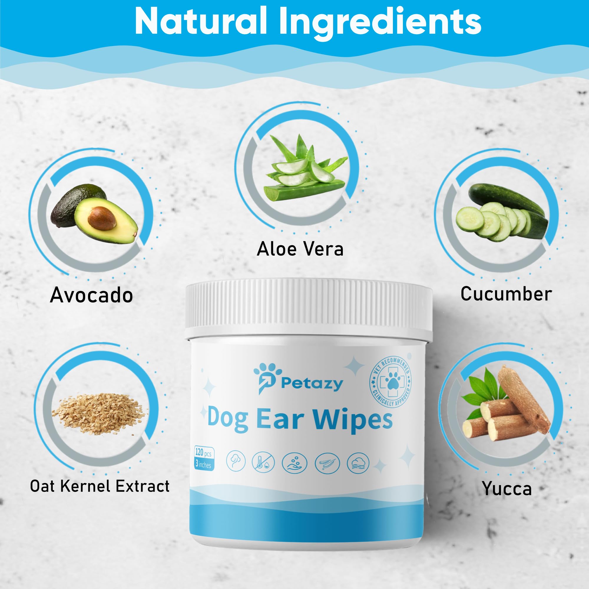 Petazy Dog Ear Wipes for Dog | Unscented Dog Ear Cleaner for Dogs | Remove Dirt Wax Itch Odor | Natural Cleaning Puppy Ear Wipes | Soothing Ear Wipes for Pets Cat | Organic Ingredients | 125 XL Pcs