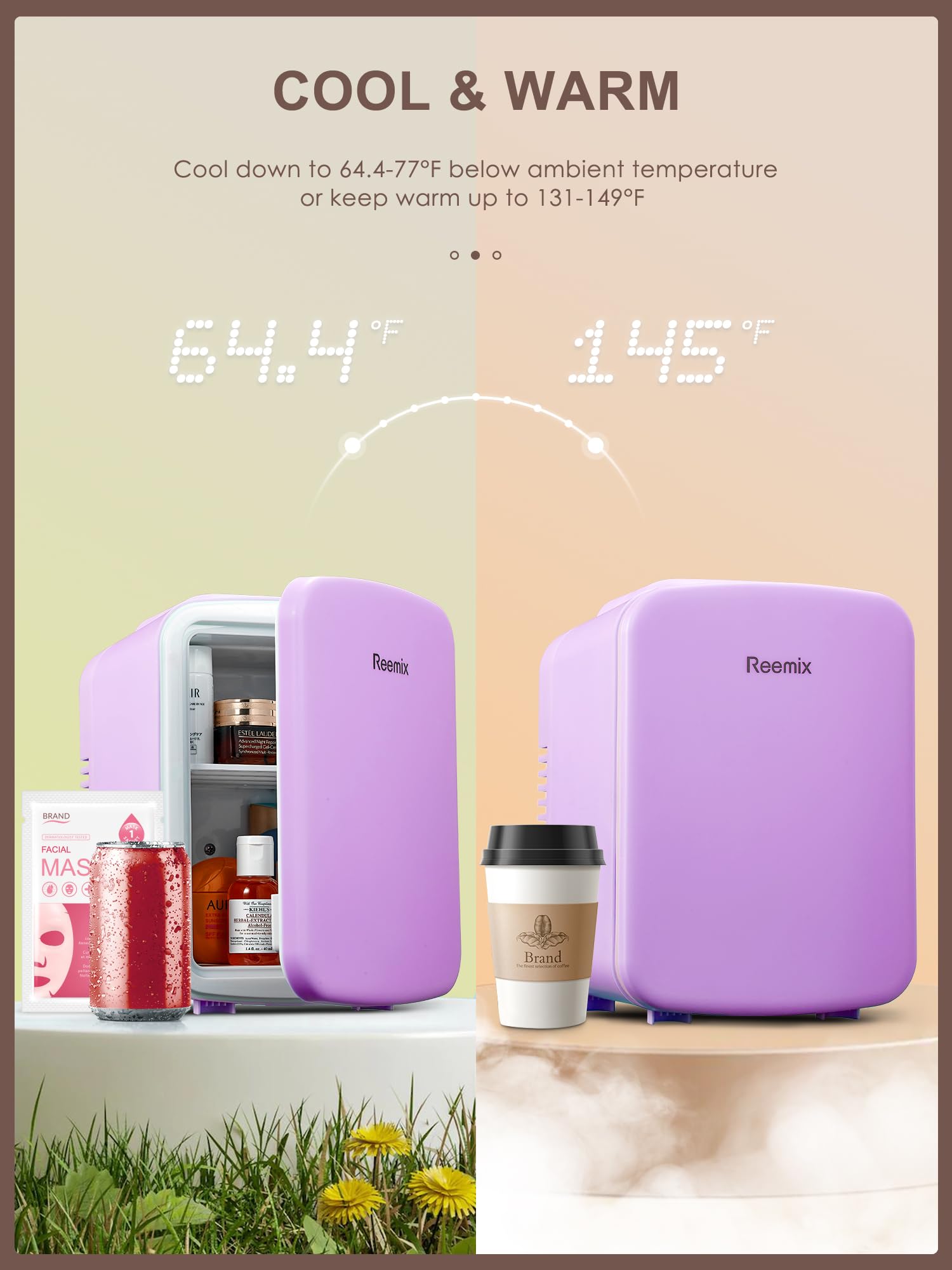 Mini Fridge, 3.7 Liter/6 Can Portable Cooler and Warmer Personal Refrigerator for Skin Care, Cosmetics, Beverage, Food,Great for Bedroom, Office, Car, Freon-Free (Purple)