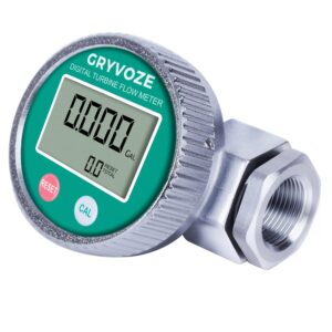 gryvoze 1 inch digital diesel fuel flow meter with 3/4 inch adapters, emi protection, waterproof, 2.4-26.4 gpm inline npt thread fuel meter for gasoline, gas oil, water, and other liquids.