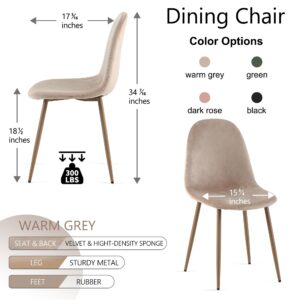 Homedot Upholstered Chair Set of 4, Warm Grey Velvet Dining Chair Upholstered Armlees Room Chair Space Saving Living Room Chair with Stainless Metal Legs for Bedroom, Makeup Room