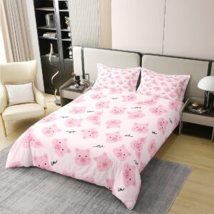 Pink Pig 100% Nature Cotton Bedding Set Twin Size Cute Pigs Duvet Cover with 1 Pillow Sham Kawaii Farm Animal Comforter Cover Set Decorative 2 Pcs