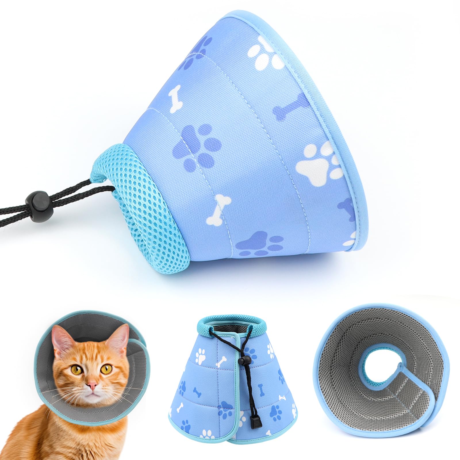 ROYUEXT Cat Cone, Adjustable Cat Cone Collar Soft to Stop Licking, Foldable Dog Cones for Small Dogs, Water Resistant Neck Cone for Cats,Lightweight Cat Recovery E Collar for Small Dogs and Cats