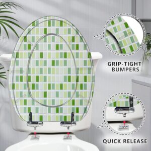 Resin Elongated Toilet Seat with Cover Quiet Close Quick Release Hinges green ceramic mosaic Decorative Toilet Seat Easy to Clean Install Home Decor