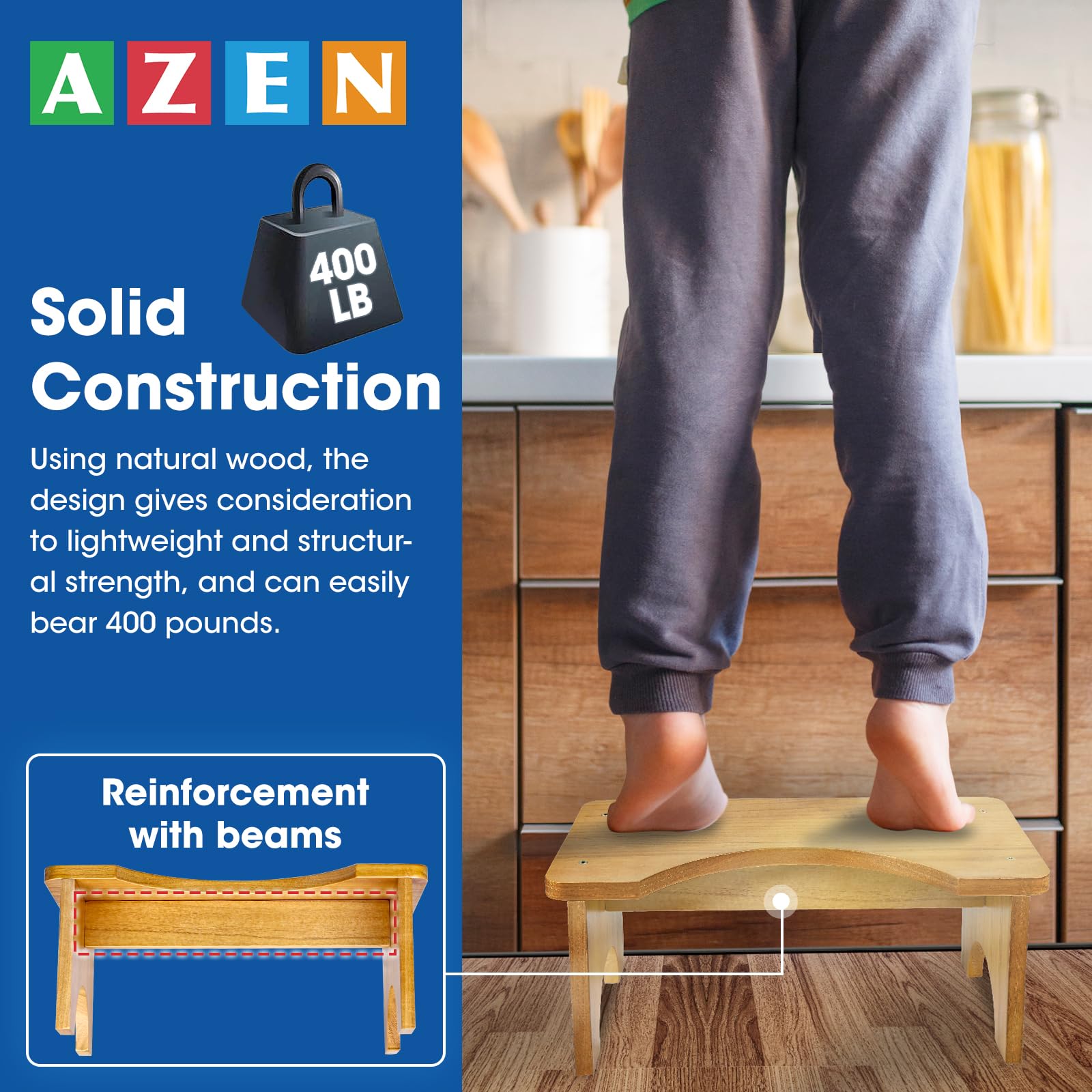 AZEN Toilet Stool Squat Adult, Wood Poop Stool for Bathroom Adults, Portable Toilet Potty Stool for Adults, 7 Inch Height