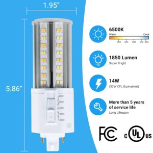 IDO LED G24q 4-Pin Light Bulb 14W 2000Lumens 32W Compact Fluorescent Lamp Replacement (Remove/Bypass The Ballast)