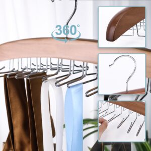 HAKDAY Wooden Top Hanger, Tie Rack Hanging Tie Holder Belt Organizer for Closet 24 Hooks 360° Rotating Space Saving, for Bra,Tie, Belt