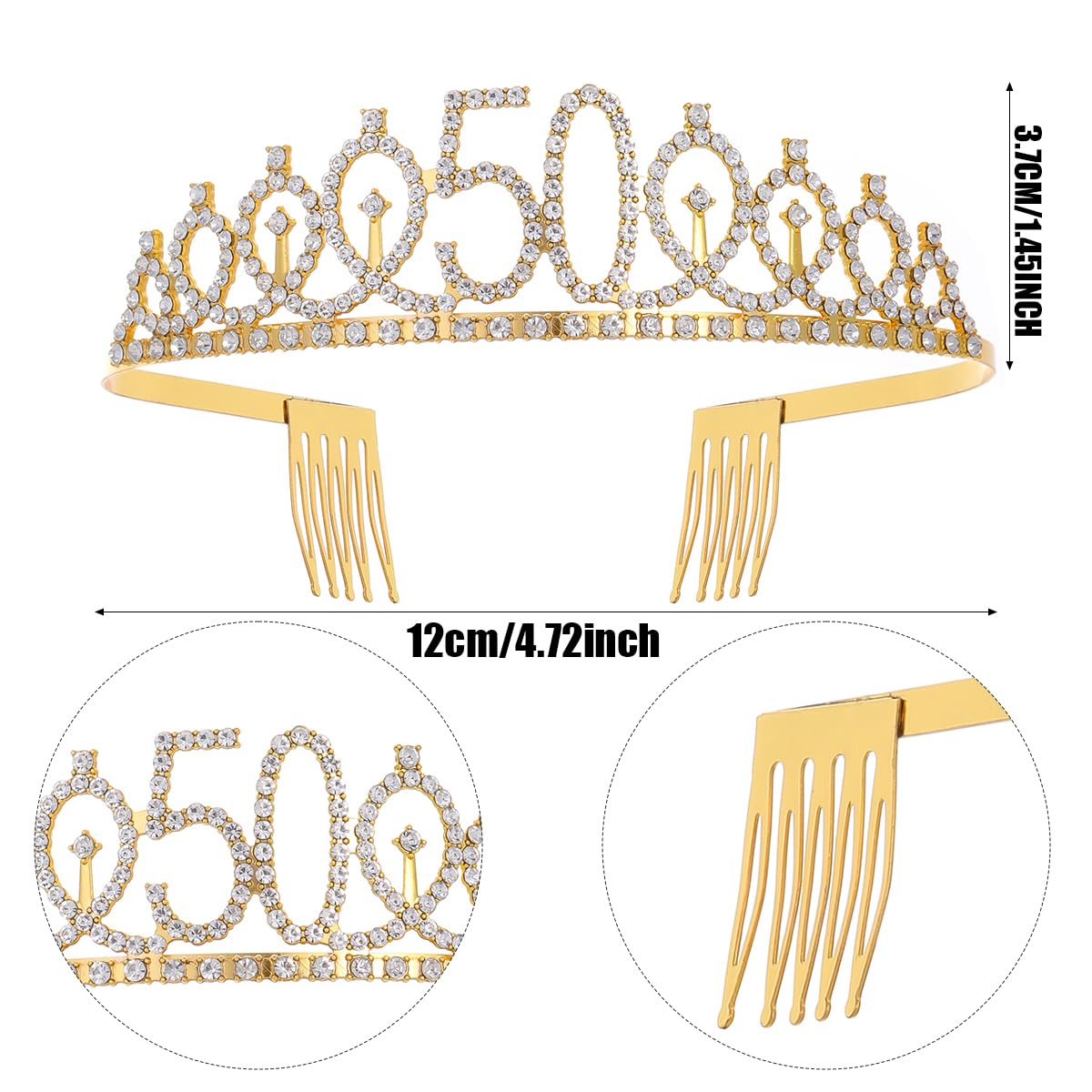 Black Gold 50 & Fabulous Sash & Rhinestone Tiara Set, 50th Birthday Gifts for Women, Birthday Sash/Tiara for Women's 50th Birthday Party Decoration (Black 50th)