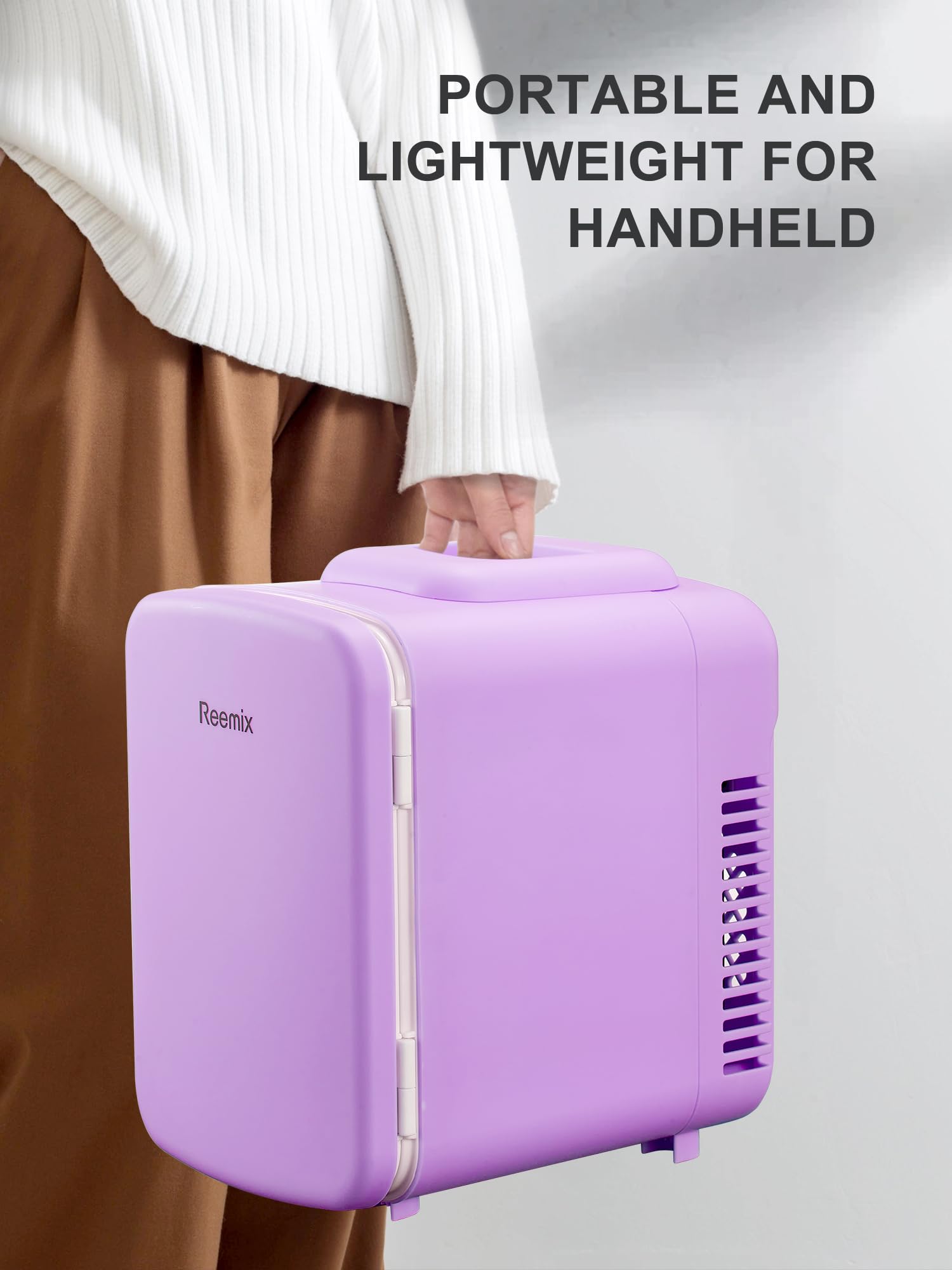 Mini Fridge, 3.7 Liter/6 Can Portable Cooler and Warmer Personal Refrigerator for Skin Care, Cosmetics, Beverage, Food,Great for Bedroom, Office, Car, Freon-Free (Purple)