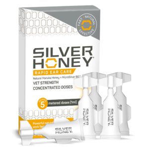 absorbine silver honey rapid ear care vet strength concentrated doses, 5 ear drops for 10 days on 1 ear for dogs & cats, medical grade manuka honey & microsilver bg