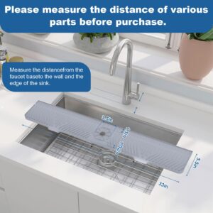 LVJING 33 inch Sink Splash Guard Mat, Sink Faucet Drying Mat, Silicone Faucet Handle Drip Catcher Tray, Longer Silicone Sink Mat for KitchenBathroom, Drip Protector Splash Countertop (Grey)