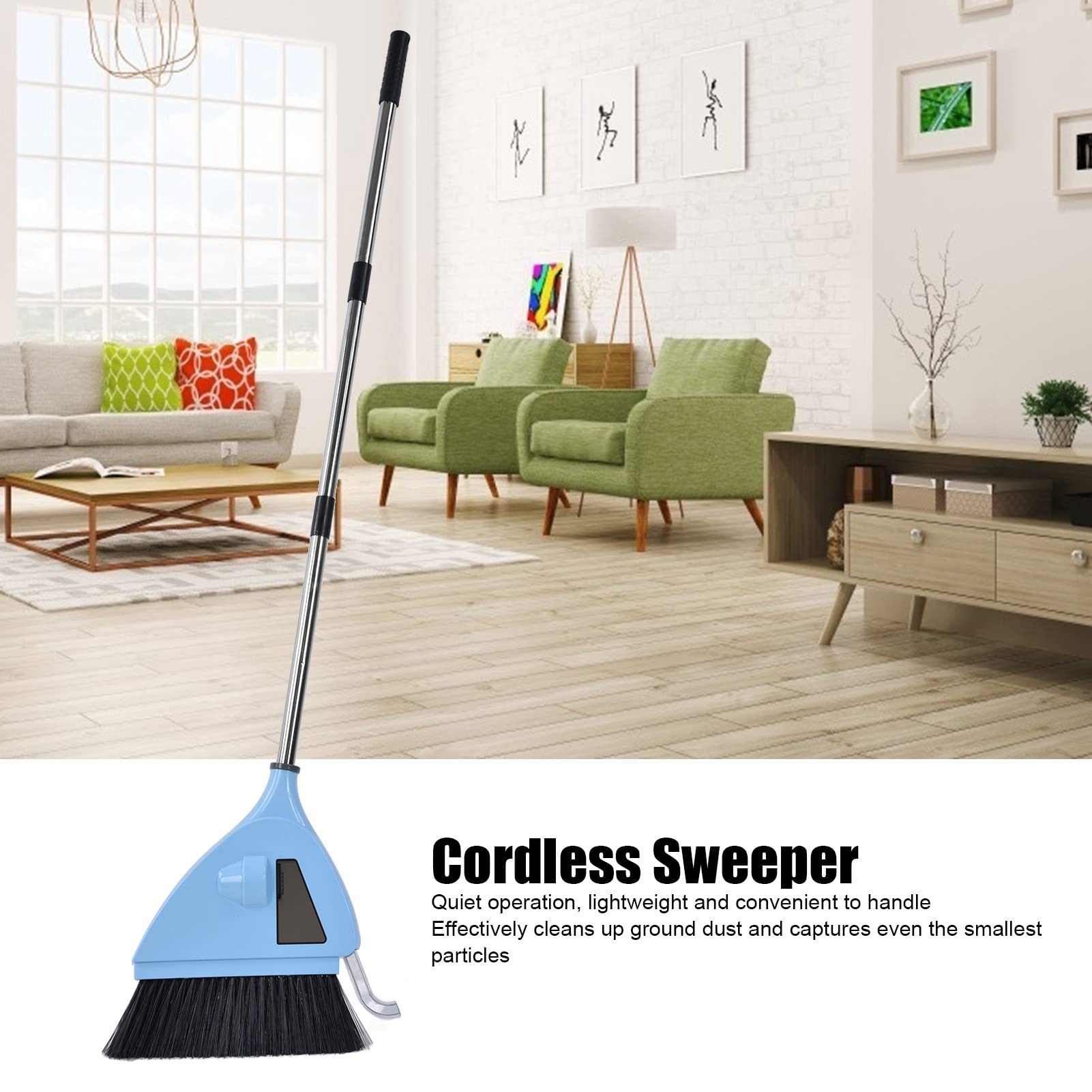 2 in 1 Vacuum Sweeper, USB Charging Cordless Vacuum Broom Cleaner Cordless Sweeper Strong Suction Cordless Quiet Sweeper Broom for Household Bedroom Hotel Office