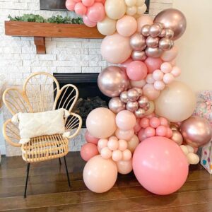 Retro Blush Pink Party Balloons, 60Pcs 12Inch Dusty Pink Metallic Chrome Rose Gold Balloons Beige Blush Latex Balloons for Birthday Wedding Baby Shower Party Decoration