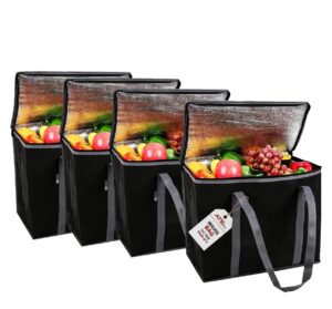 insulated reusable grocery bags(pack of 4-extra large)black, portable travel bag for frozen food, reusable bags with handles-foldable insulated bag grocery, for hot cold food reusable shopping bags