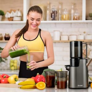 Larinest Slow Masticating Juicer Machines Cold Press Juicer Machines with 4" Wide Chute Pure Juicer Machine for Vegetables and Fruits,Reverse Function,NO BPA,JC01,Grey