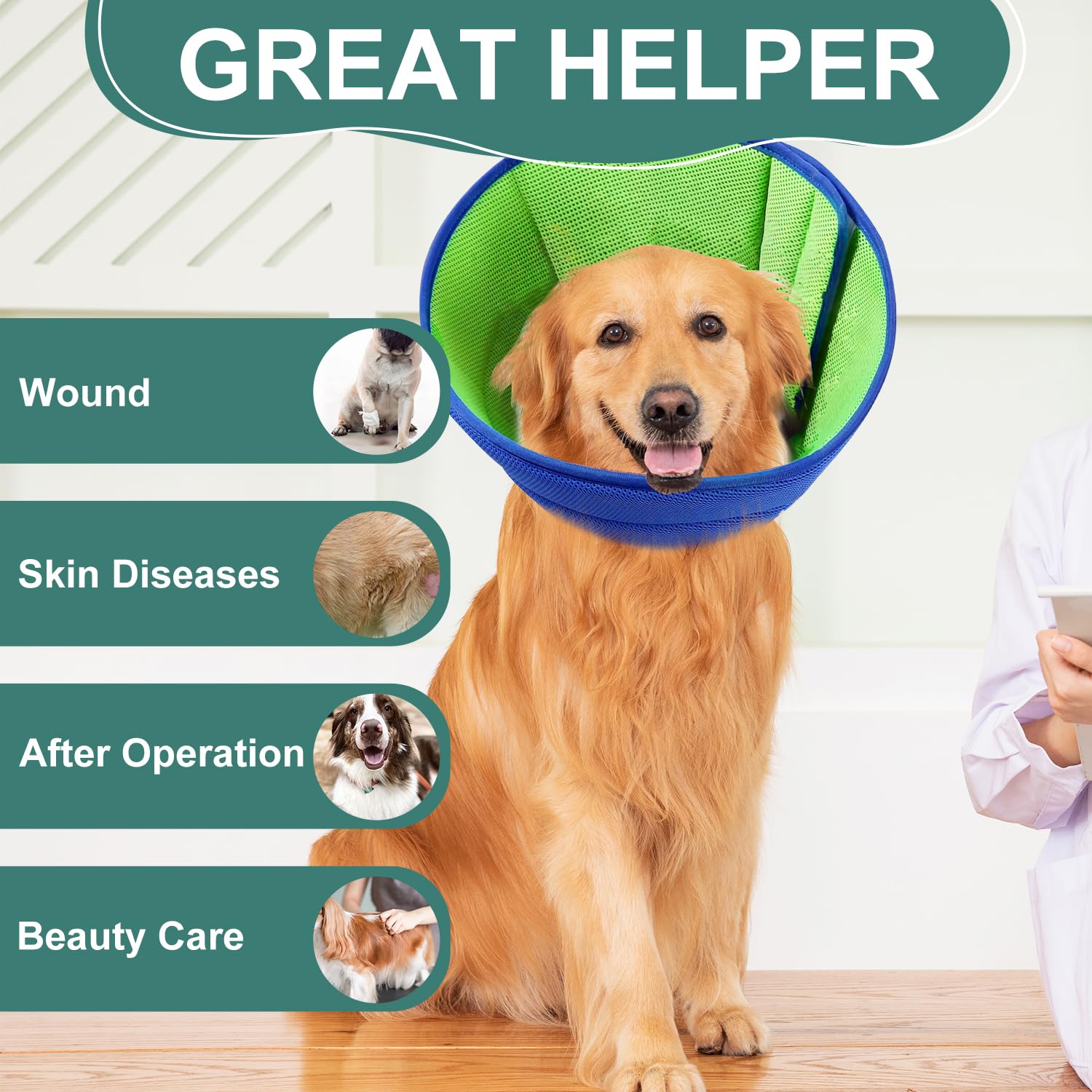 Dog Recovery Cone Collar After Surgery, Adjustable Soft Dog Cone Collar, Elizabethan Collar for Dogs Anti-Bite, Breathable Dog Cones for Dogs Anti-Lick Protective Wound(Neck:14.96-17.32")