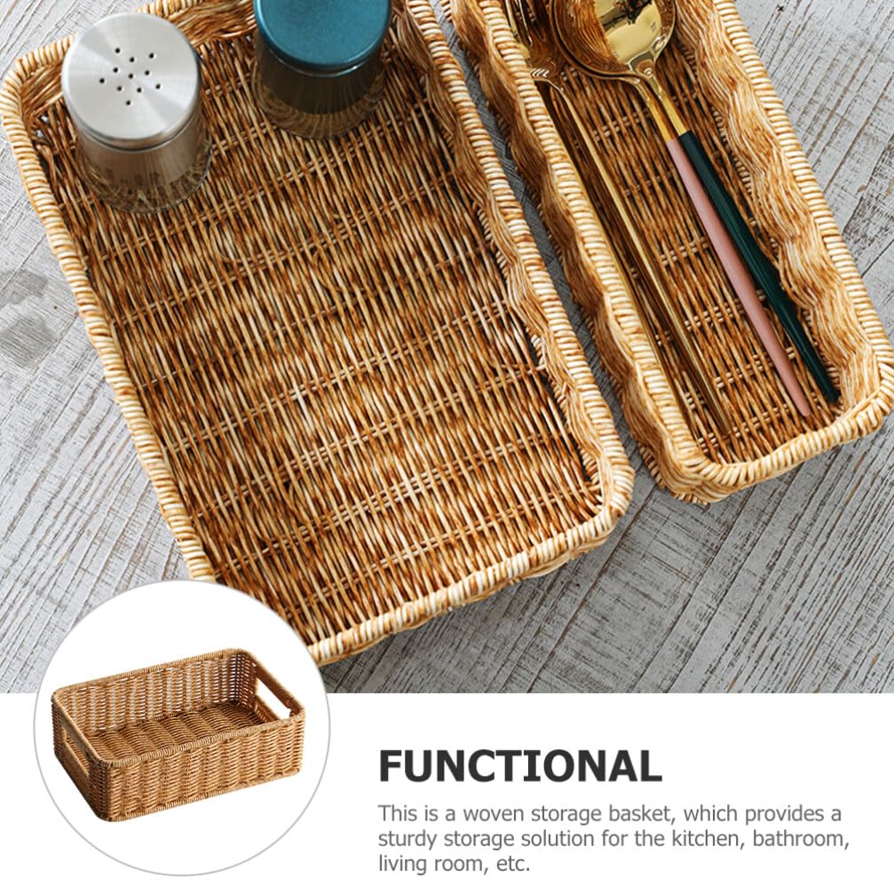 VOSAREA Wicker Baskets Rattan Woven Baskets Seagrass Storage Baskets for Shelves Rectangular Basket Rattan Toilet Tank Basket