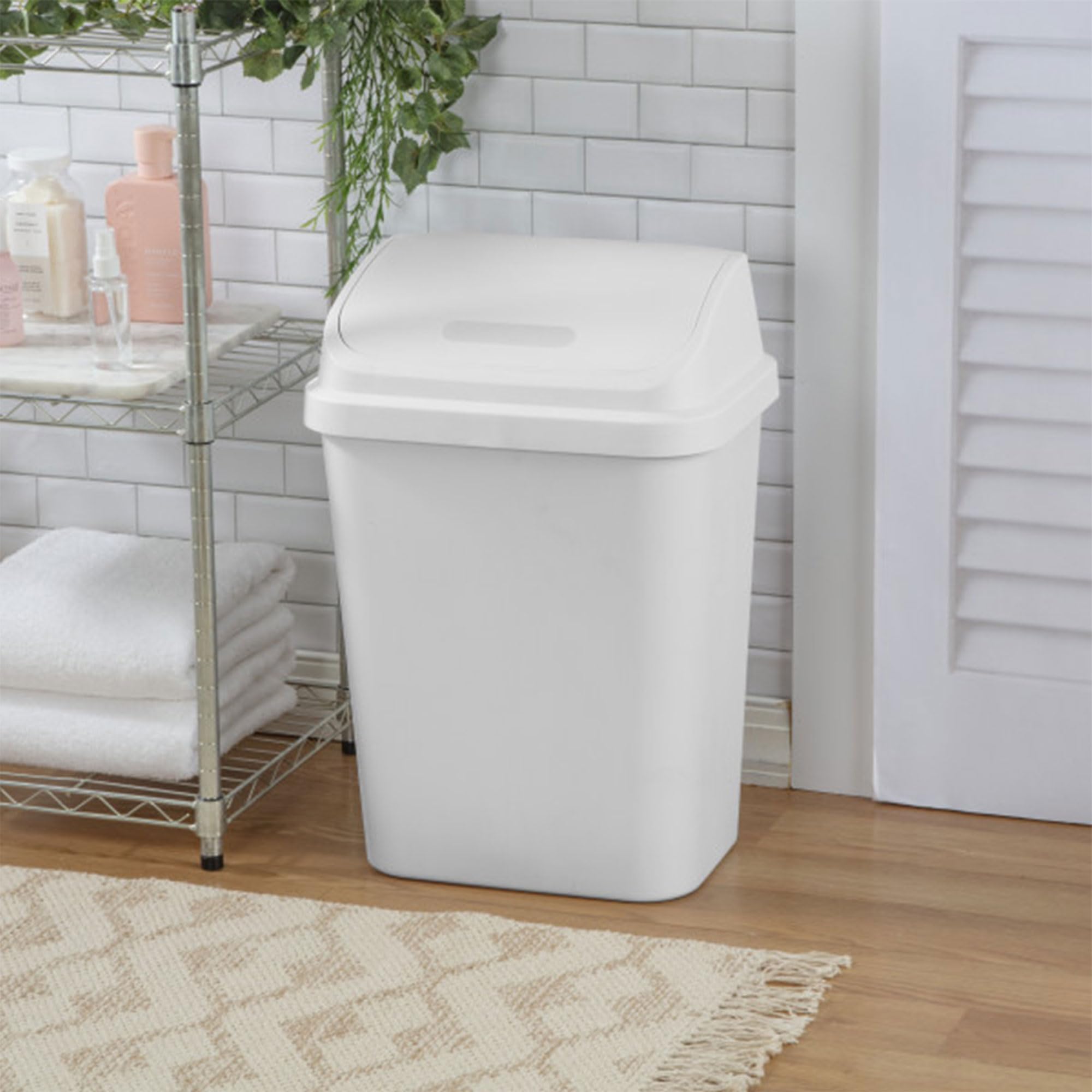 Sterilite 7.8 Gallon SwingTop Wastebasket, Plastic Trash Can with Lid and Compact Design for Kitchen, Office, Dorm, or Laundry Room, White (6 Pack)