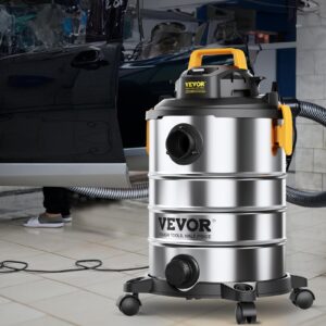 VEVOR Stainless Steel Wet Dry Shop Vacuum, 8 Gallon 6 Peak HP Wet/Dry Vac, Powerful Suction with Blower Function w/Attachment 2-in-1 Crevice Nozzle, Small Shop Vac Perfect for Carpet Debris, Pet Hair