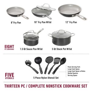 Granitestone 13 Pc Ceramic Pots and Pans Set Non Stick Cookware Set, Kitchen Cookware Sets, Pot and Pan Set, Hard Anodized Ceramic Cookware Set, Nonstick Cookware Set, Dishwasher Safe