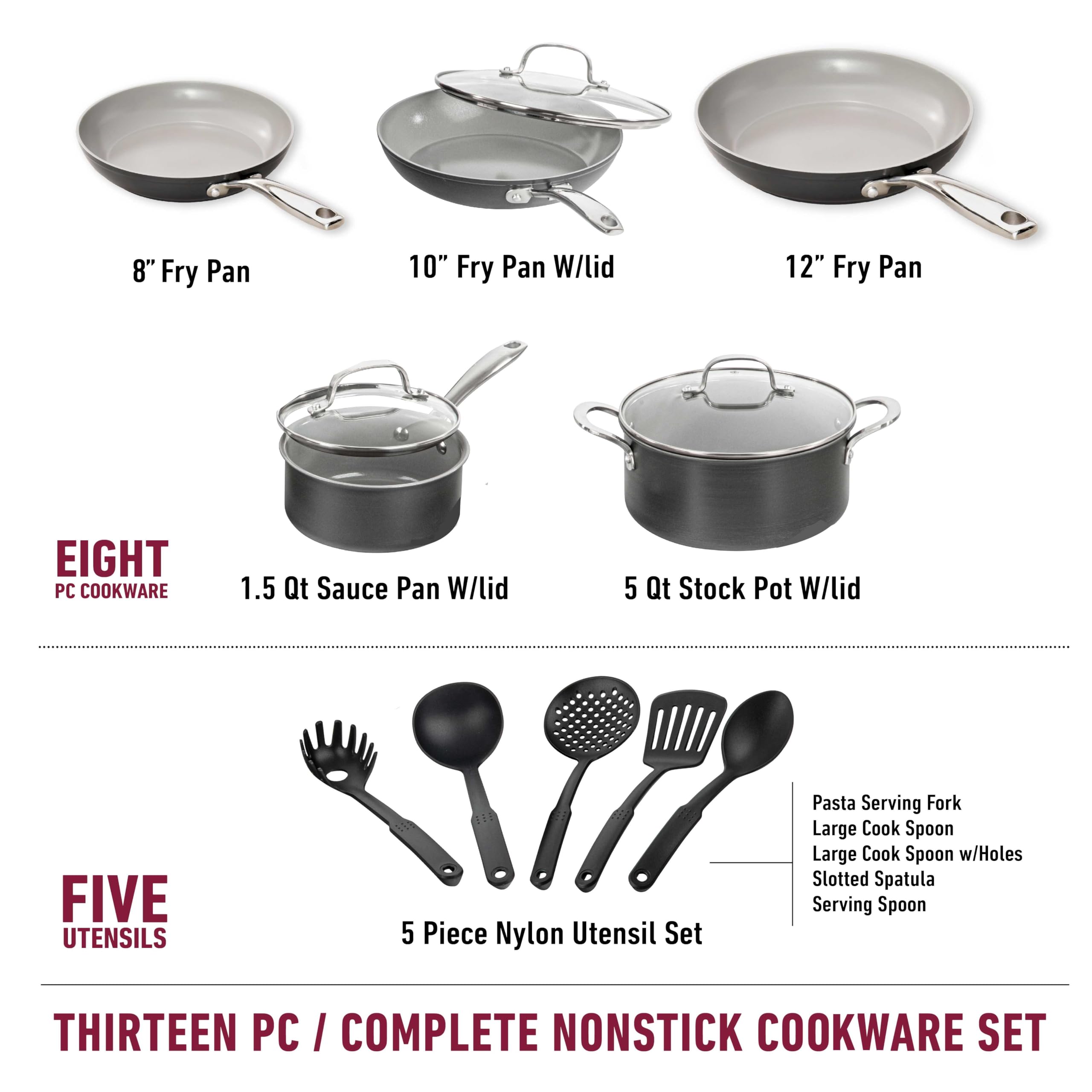 Granitestone 13 Pc Ceramic Pots and Pans Set Non Stick Cookware Set, Kitchen Cookware Sets, Pot and Pan Set, Hard Anodized Ceramic Cookware Set, Nonstick Cookware Set, Dishwasher Safe