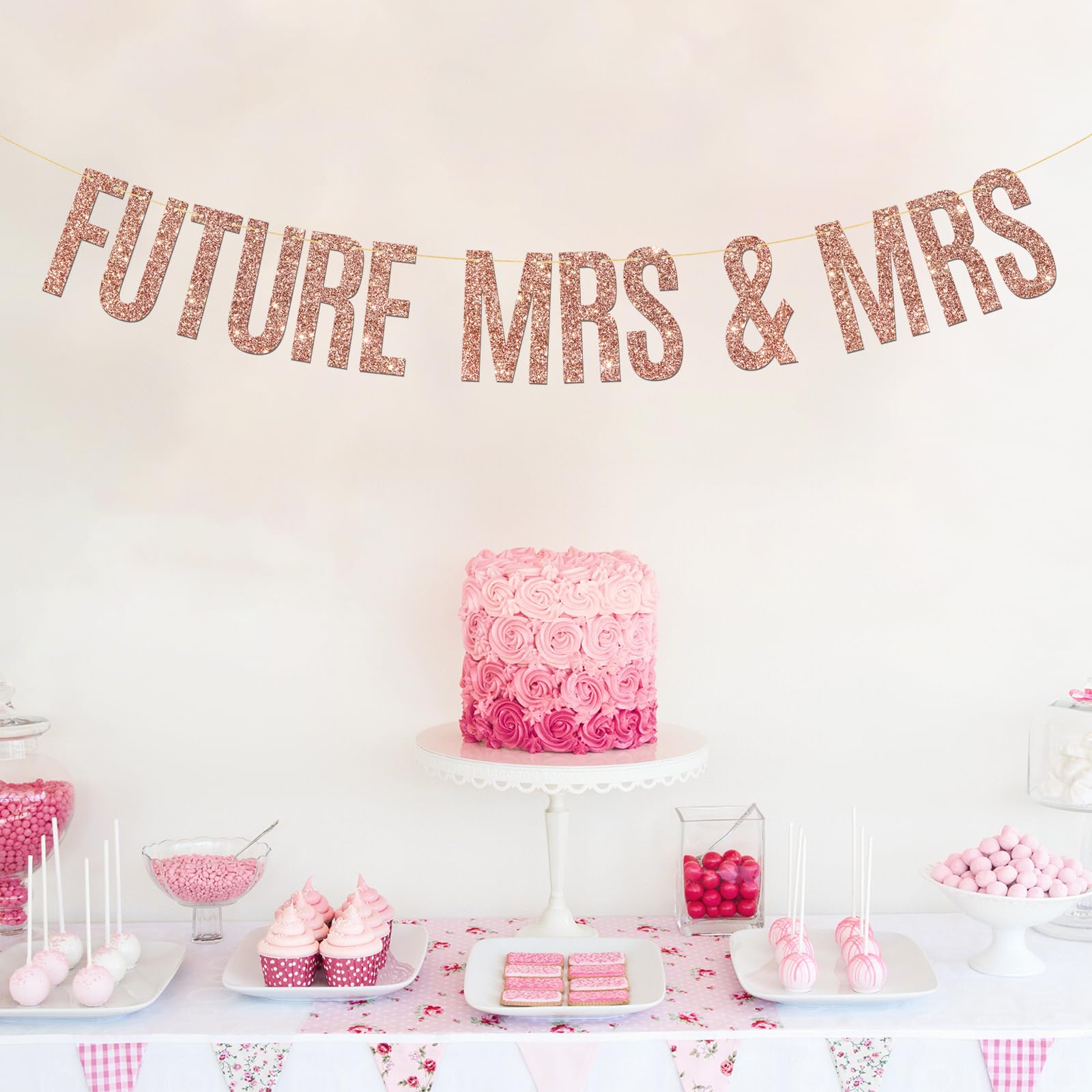 MonMon & Craft Future Mrs & Mrs Banner - Lesbian Engagement - Girl's Wedding - Lesbian Bridal Shower - Bachelorette Party Decorations Supplies - Rold Gold Glitter