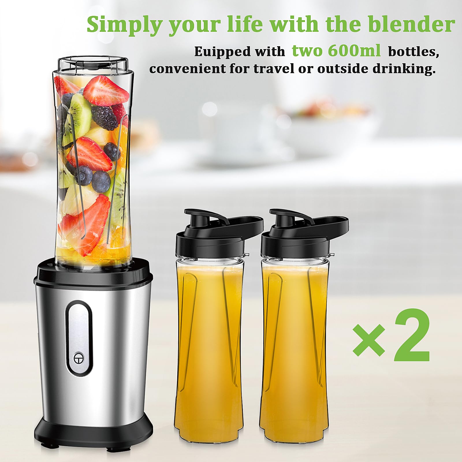 Upgrade Electric Smoothie Blender, Mini Small Personal Blender for Shakes & Smoothies, with 2 Portable 20oz Tritan Bottles, BPA-Free Juice Bullet Blender, 4 Powerful Blending Stainless Steel Blades