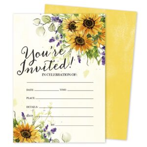 whaline 25 sets sunflower invitations with envelopes stickers watercolor floral invitation cards blank invites for wedding bridal baby shower birthday dinner party supplies, 5 x 7 inch