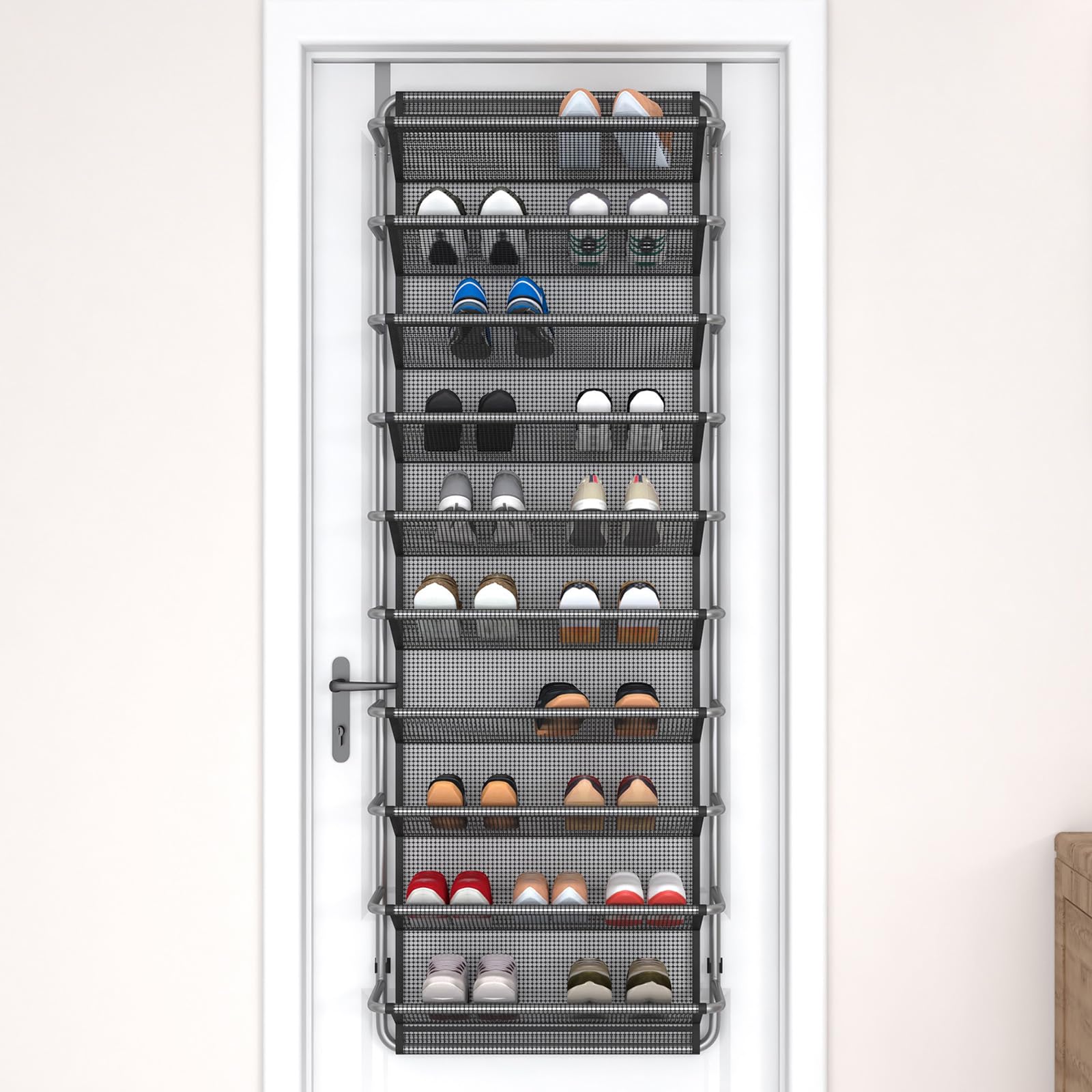 UDD Shoe Rack, 10 Tier Over The Door Shoe Organizer Shoe Shelf with Metal Hooks, Hanging Shoe Storage Rack for Closet (Gray, 10 Tier)