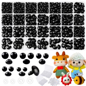 1000 pcs 6-14mm safety eyes and noses for crochet, black plastic safety eyes with washers, craft doll eyes for stuffed animals, diy accessories, safety eyes for amigurumi, assorted sizes