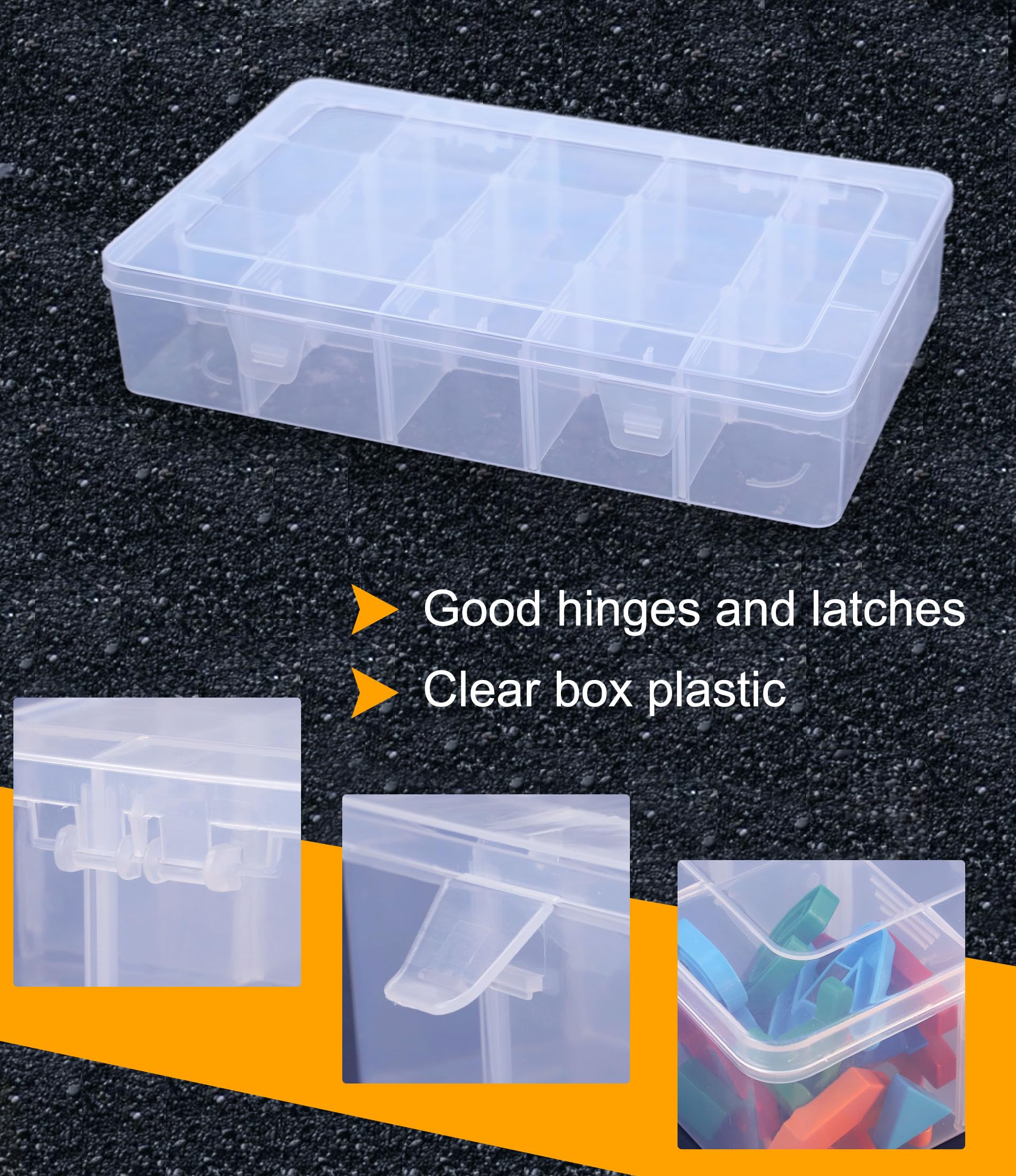 Qudqju Tackle Box Organizer Plastic Organizer Box with Dividers Bead Organizer Box Container Clear Snackle Box Container Large 15 Grid Box Organizer